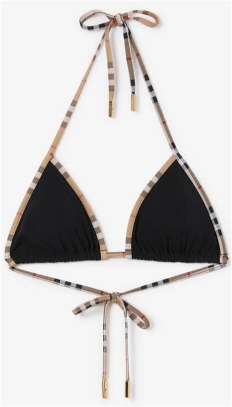 Check Trim Triangle Bikini in Black .